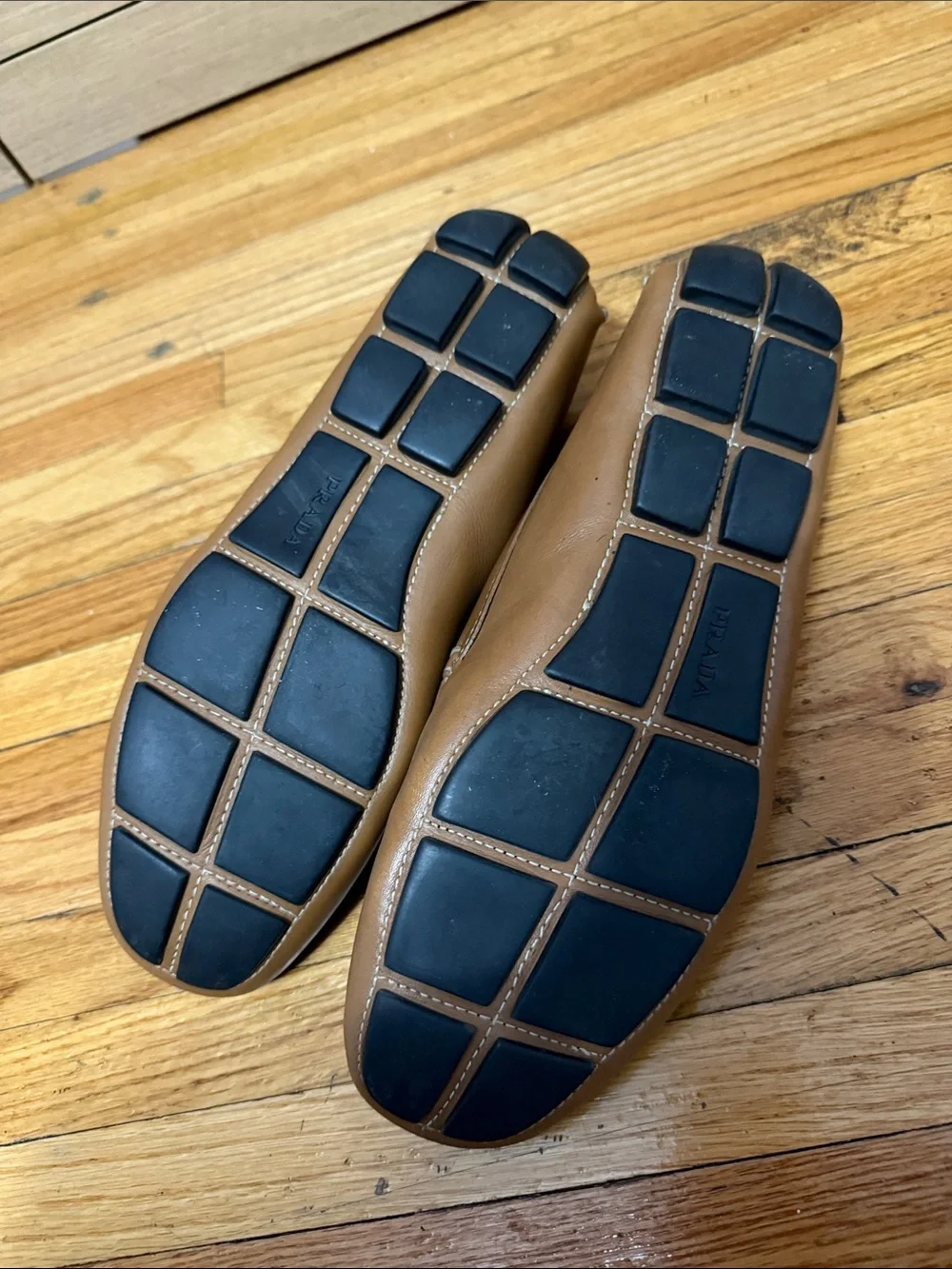 Prada Tan Leather Men's Slip-On Loafers